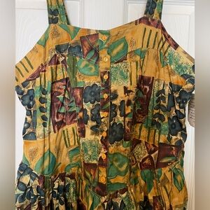 Adrian Jordan Tropical Botanical Print Cotton Dress, Size 22